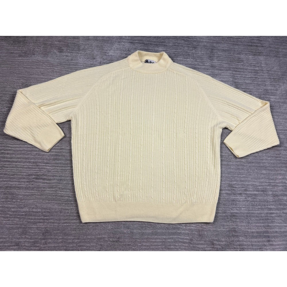 Kobe Sweater Womens XL Yellow Mock Neck Cable Knit Ribbed Long Sleeve Raglan